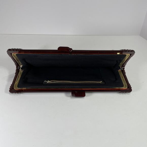 Vintage Lucite Frame Tapestry Clutch Purse Handbag Floral Kiss Lock Top Lined - Picture 4 of 9